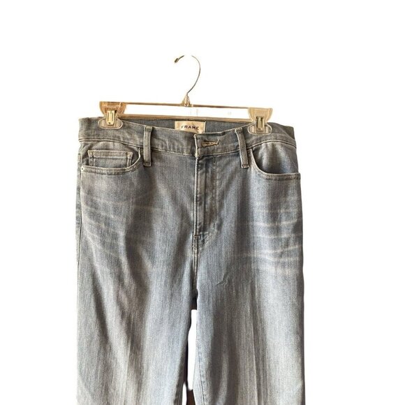 New FRAME Le Easy Flare High Rise Raw Hem Light Blue Jeans Babitz Size 29 - Picture 9 of 15